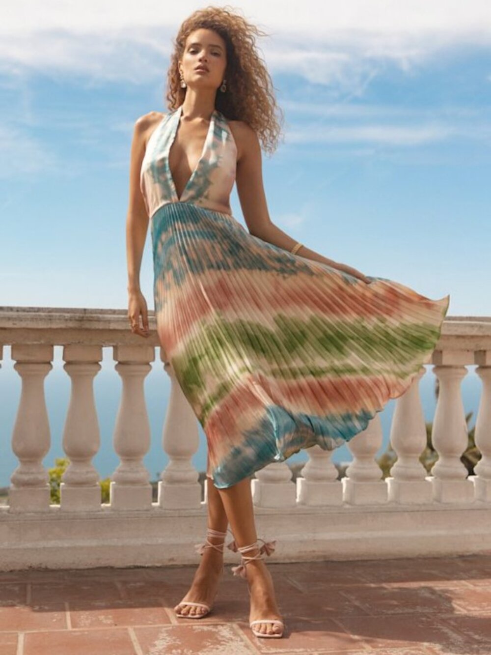 Lulus Rhoda Blush Multi Tie-dye Satin Halter Midi Dress Pink - Size XS
